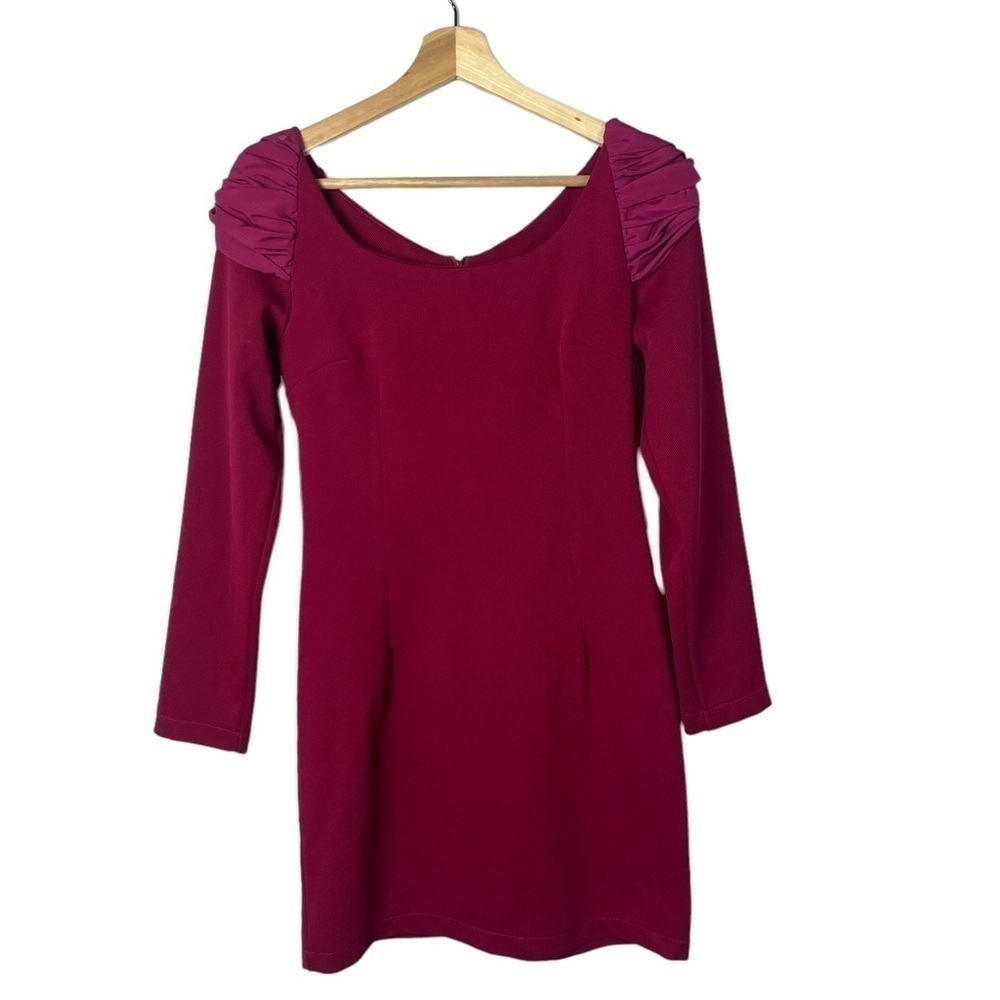 Boutique Fuchsia Round Neck Puff Sleeve Sheath Mini Dress S